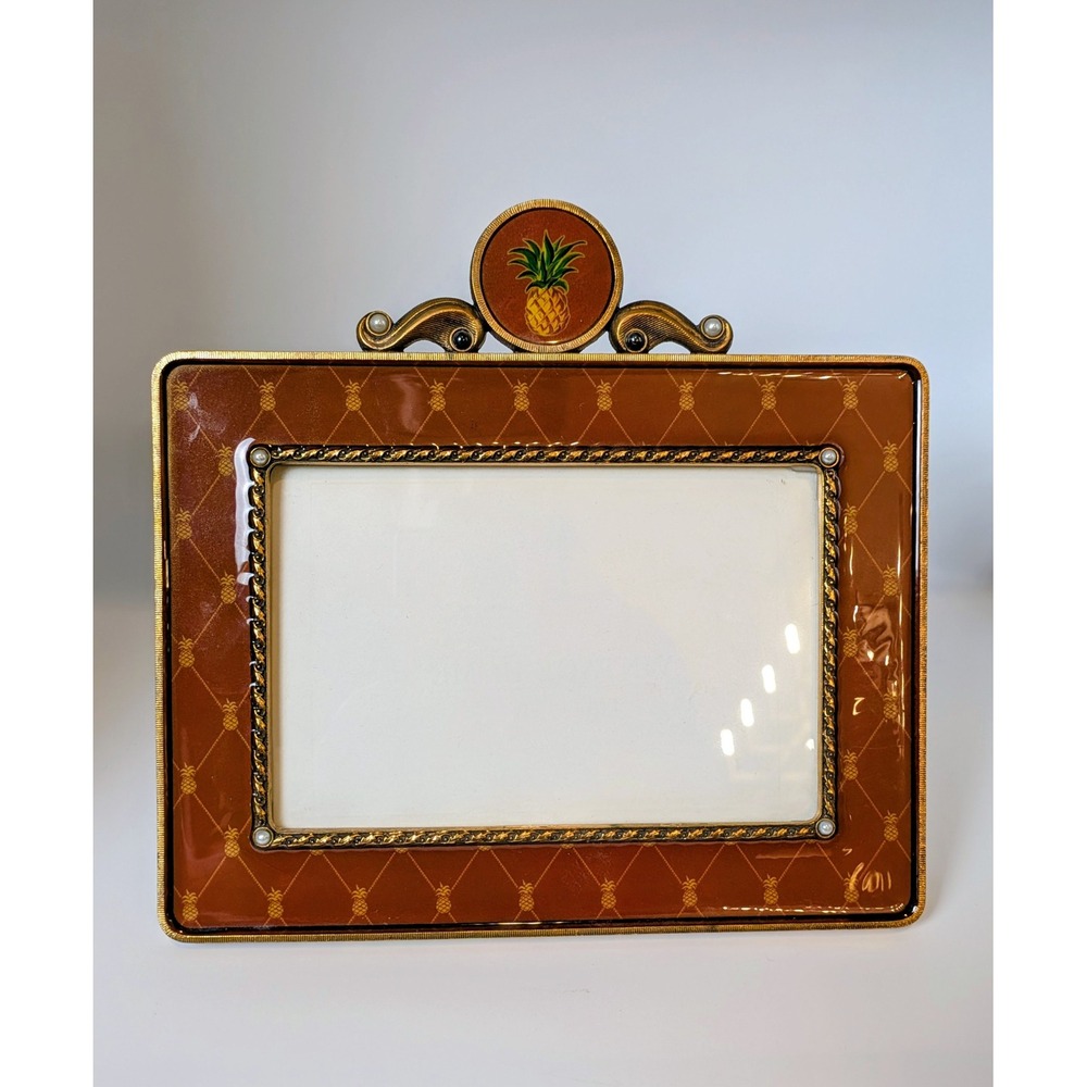 Vintage 1990's Pineapple Motif Enameled Picture Frame 4x6 Ralph Lauren Style